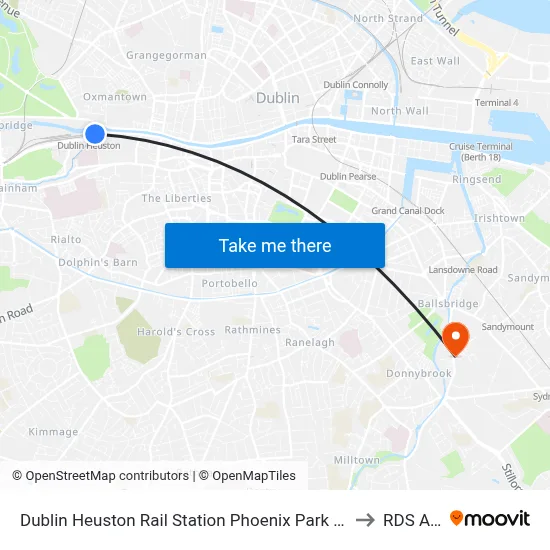 Dublin Heuston Rail Station Phoenix Park &amp; Dublin Zoo to RDS Arena map