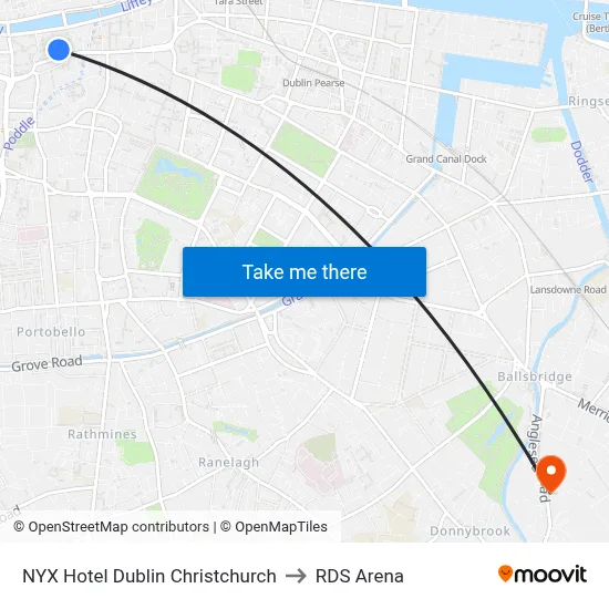 NYX Hotel Dublin Christchurch to RDS Arena map