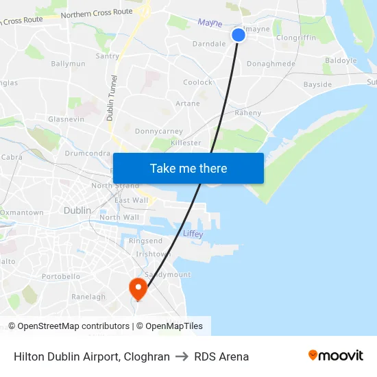 Hilton Dublin Airport, Cloghran to RDS Arena map
