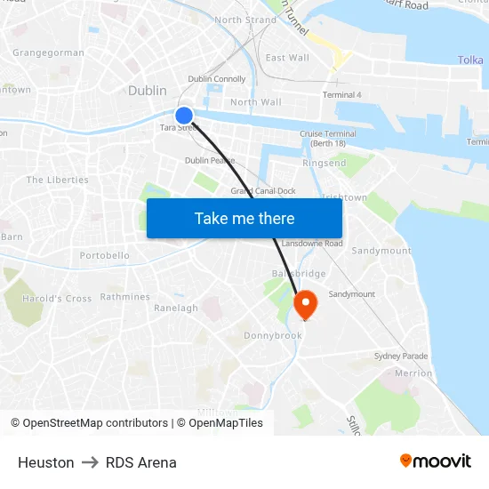 Heuston to RDS Arena map