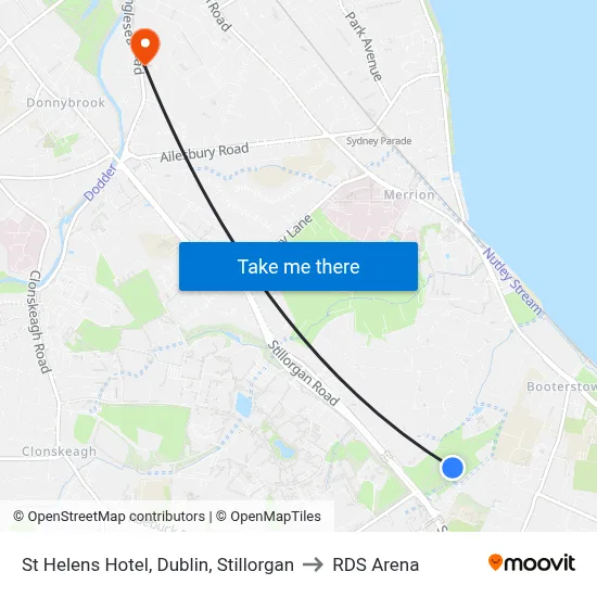 St Helens Hotel, Dublin, Stillorgan to RDS Arena map