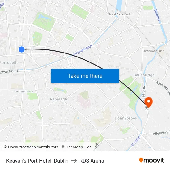 Keavan's Port Hotel, Dublin to RDS Arena map