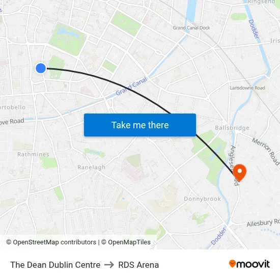 The Dean Dublin Centre to RDS Arena map