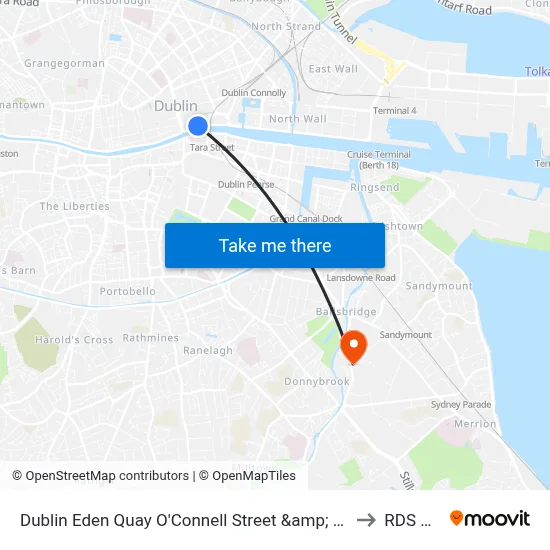 Dublin Eden Quay O'Connell Street &amp; Marlborough Street to RDS Arena map