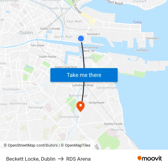 Beckett Locke, Dublin to RDS Arena map