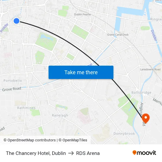 The Chancery Hotel, Dublin to RDS Arena map