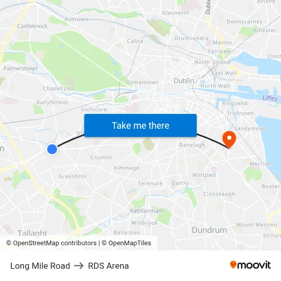 Long Mile Road to RDS Arena map