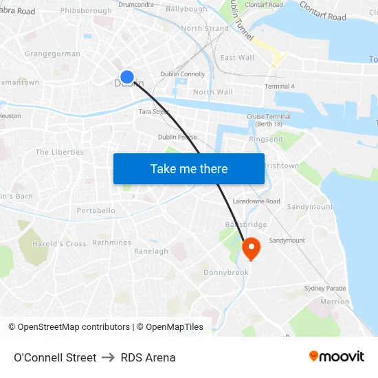 O'Connell Street to RDS Arena map