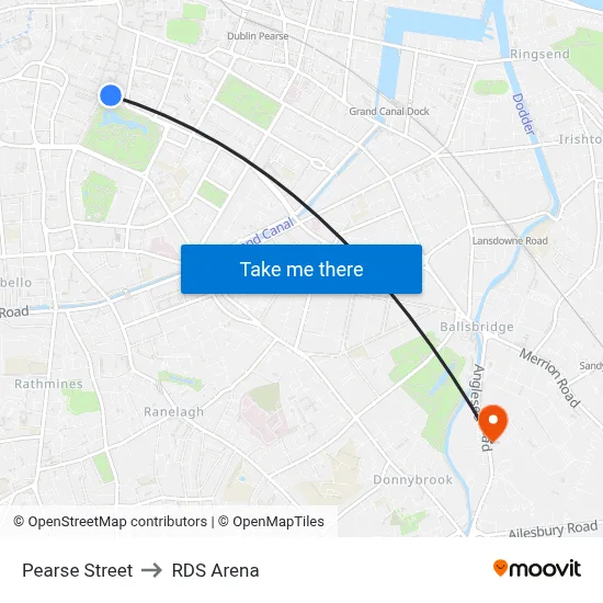 Pearse Street to RDS Arena map