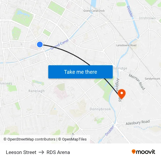Leeson Street to RDS Arena map