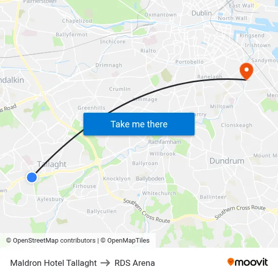 Maldron Hotel Tallaght to RDS Arena map