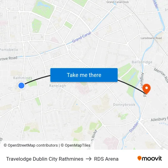 Travelodge Dublin City Rathmines to RDS Arena map