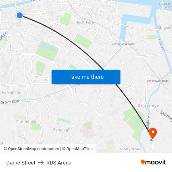 Dame Street to RDS Arena map