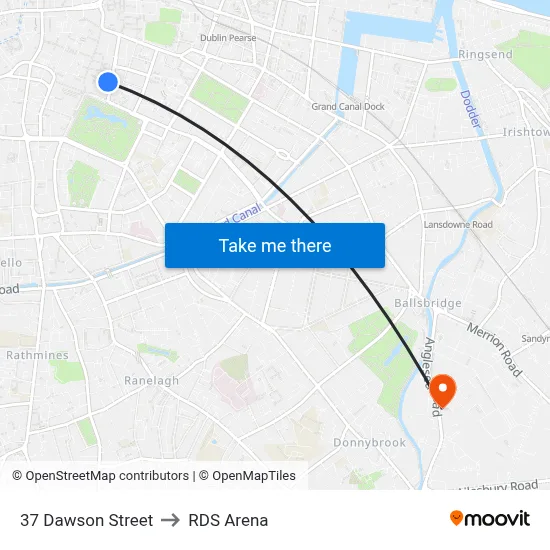 37 Dawson Street to RDS Arena map