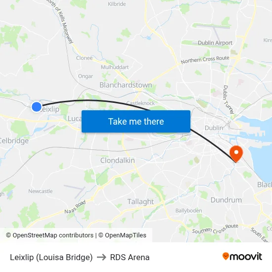 Leixlip (Louisa Bridge) to RDS Arena map