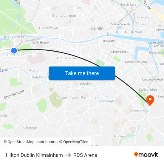 Hilton Dublin Kilmainham to RDS Arena map