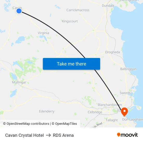 Cavan Crystal Hotel to RDS Arena map