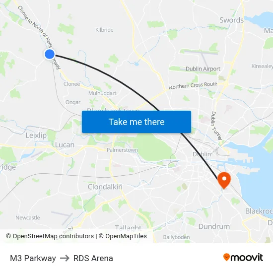 M3 Parkway to RDS Arena map
