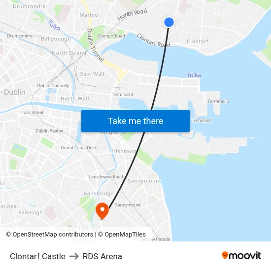 Clontarf Castle to RDS Arena map
