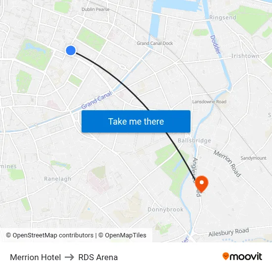 Merrion Hotel to RDS Arena map