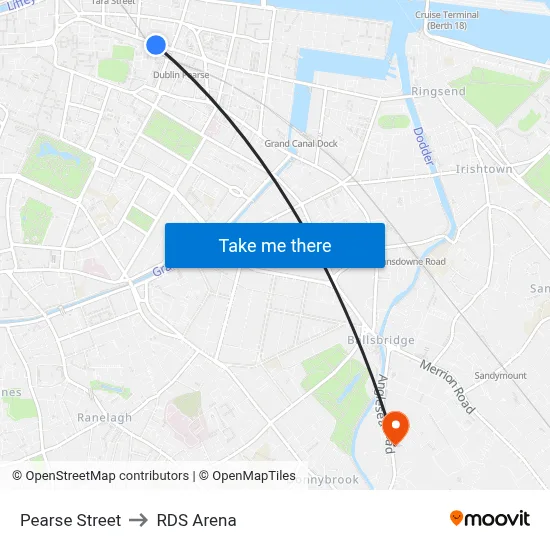 Pearse Street to RDS Arena map