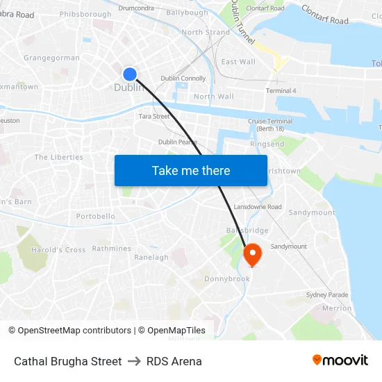 Cathal Brugha Street to RDS Arena map