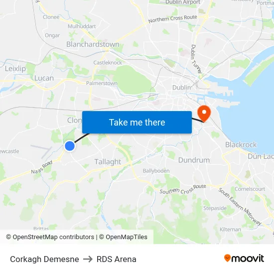 Corkagh Demesne to RDS Arena map