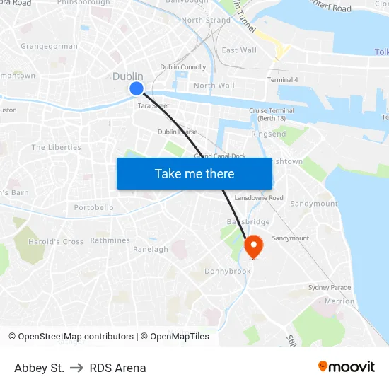 Abbey St. to RDS Arena map