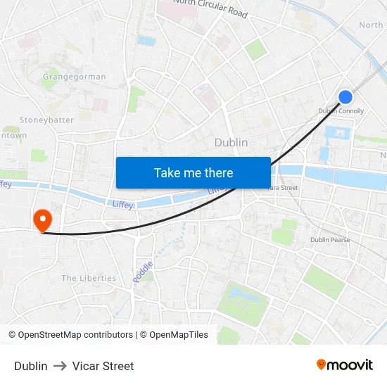 Dublin to Vicar Street map