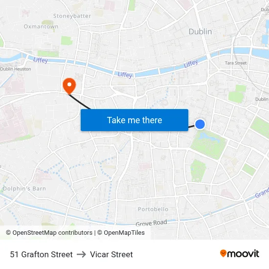 51 Grafton Street to Vicar Street map