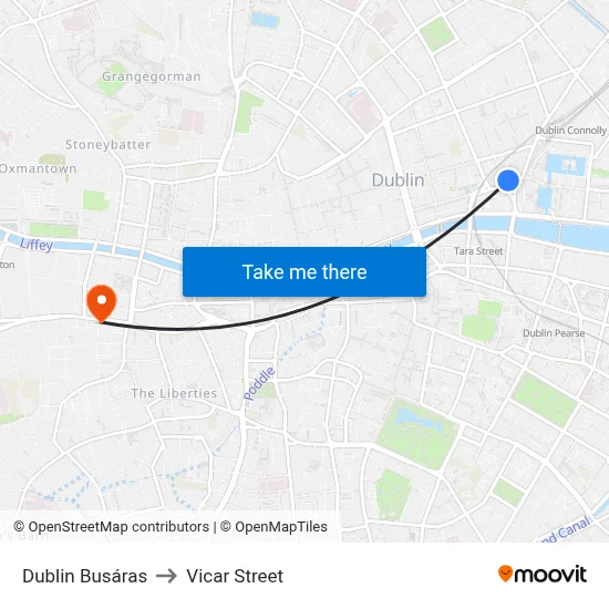Dublin Busáras to Vicar Street map