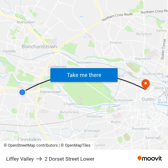 Liffey Valley to 2 Dorset Street Lower map