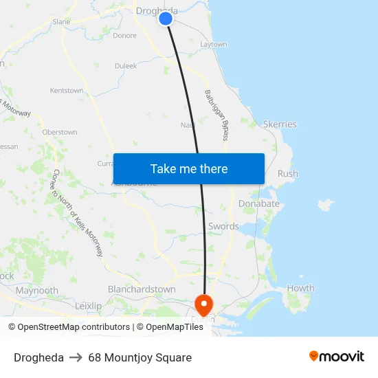 Drogheda to 68 Mountjoy Square map