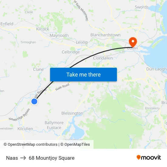 Naas to 68 Mountjoy Square map