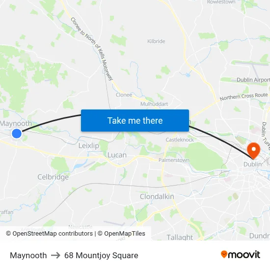 Maynooth to 68 Mountjoy Square map