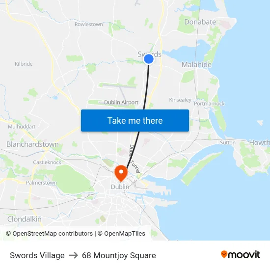 Swords Village to 68 Mountjoy Square map