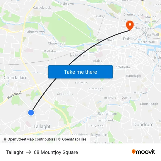 Tallaght to 68 Mountjoy Square map