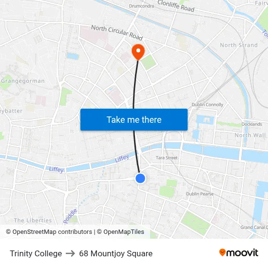 Trinity College to 68 Mountjoy Square map