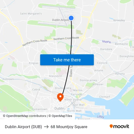 Dublin Airport (DUB) to 68 Mountjoy Square map