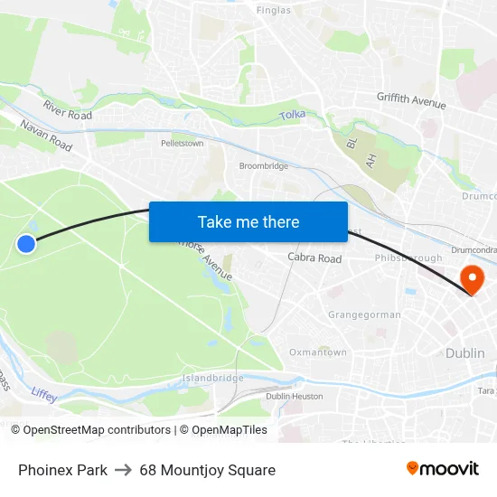 Phoinex Park to 68 Mountjoy Square map