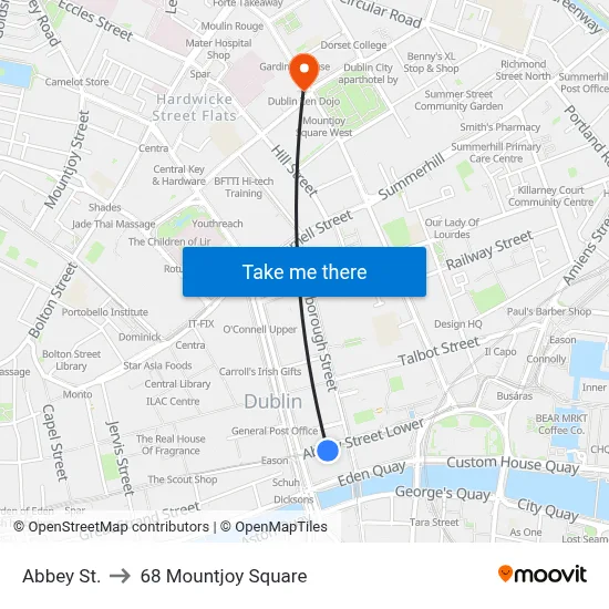 Abbey St. to 68 Mountjoy Square map