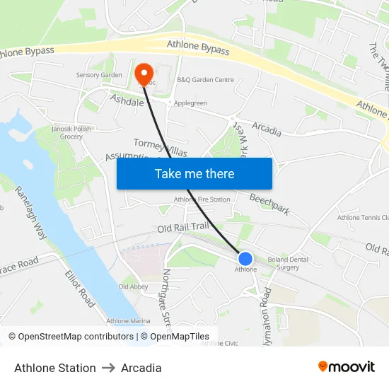 Athlone Station to Arcadia map