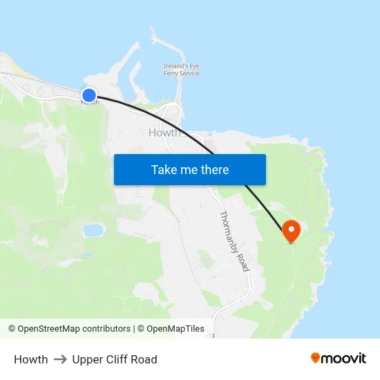 Howth to Upper Cliff Road map