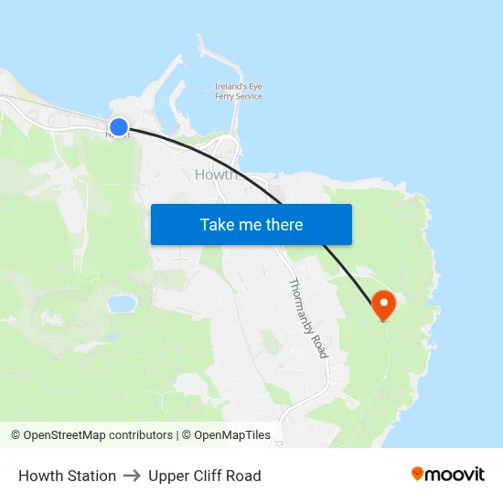 Howth Station to Upper Cliff Road map