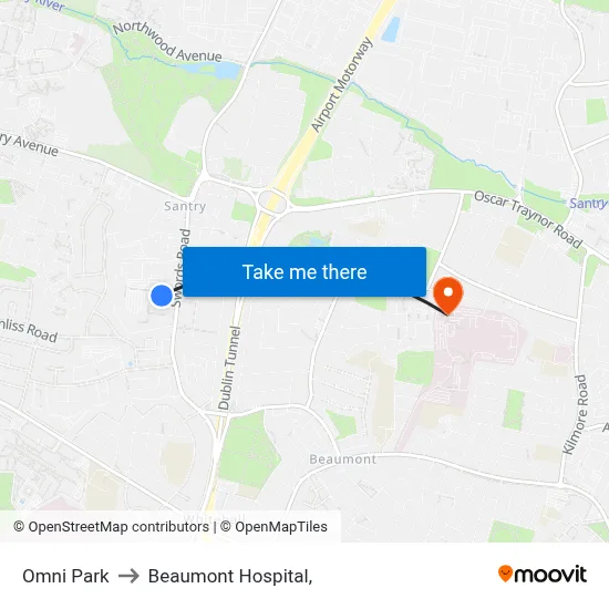 Omni Park to Beaumont Hospital, map