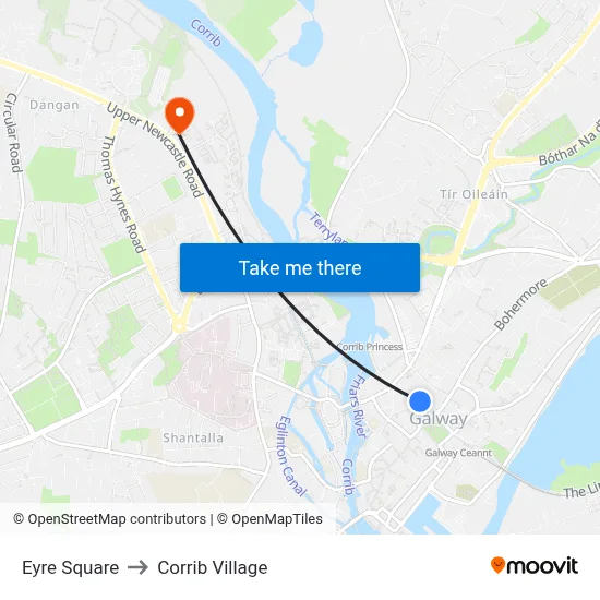 Eyre Square to Corrib Village map