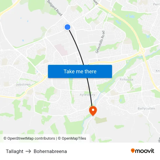 Tallaght to Bohernabreena map