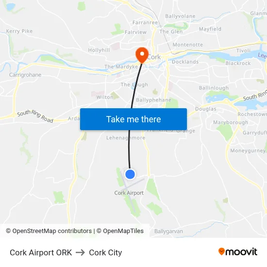 Cork Airport ORK to Cork City map