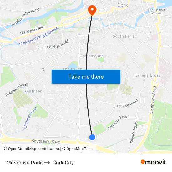 Musgrave Park to Cork City map