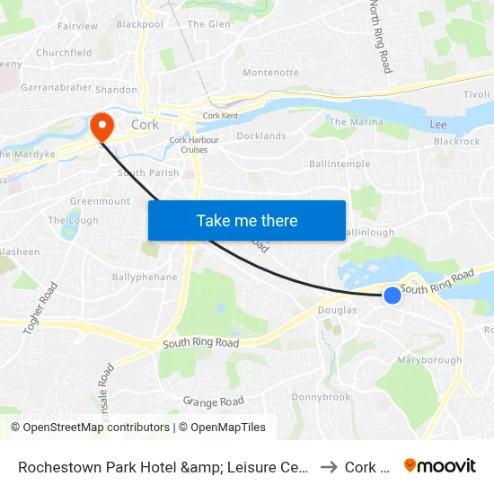 Rochestown Park Hotel &amp; Leisure Centre, Cork to Cork City map